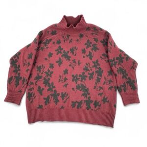 Liz Claiborne Red/Black Leaf Print Mock Neck Sweater Wns XXL